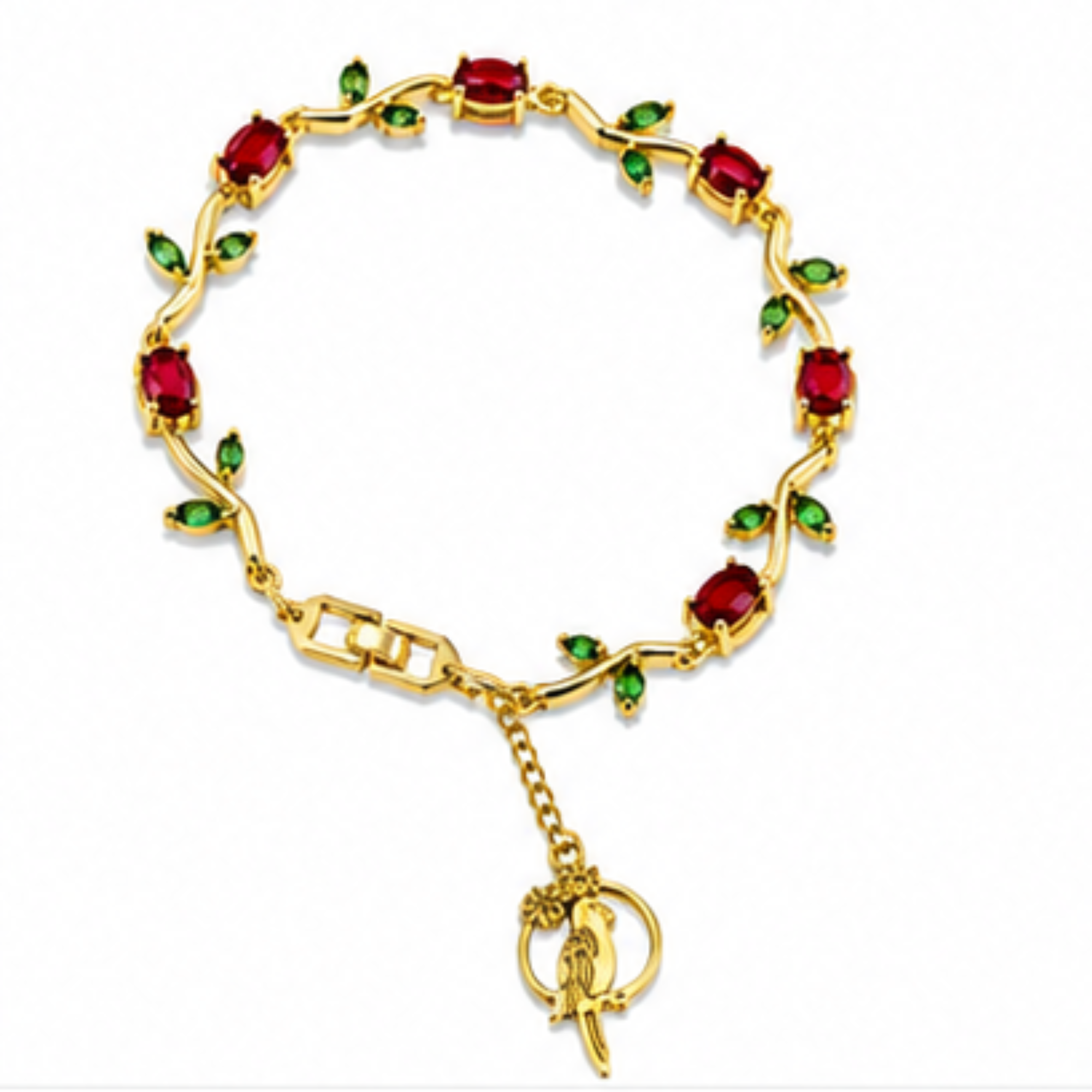 Luxury Gold Plated Red Crystal Bird Charm Bracelet for Women & Girls