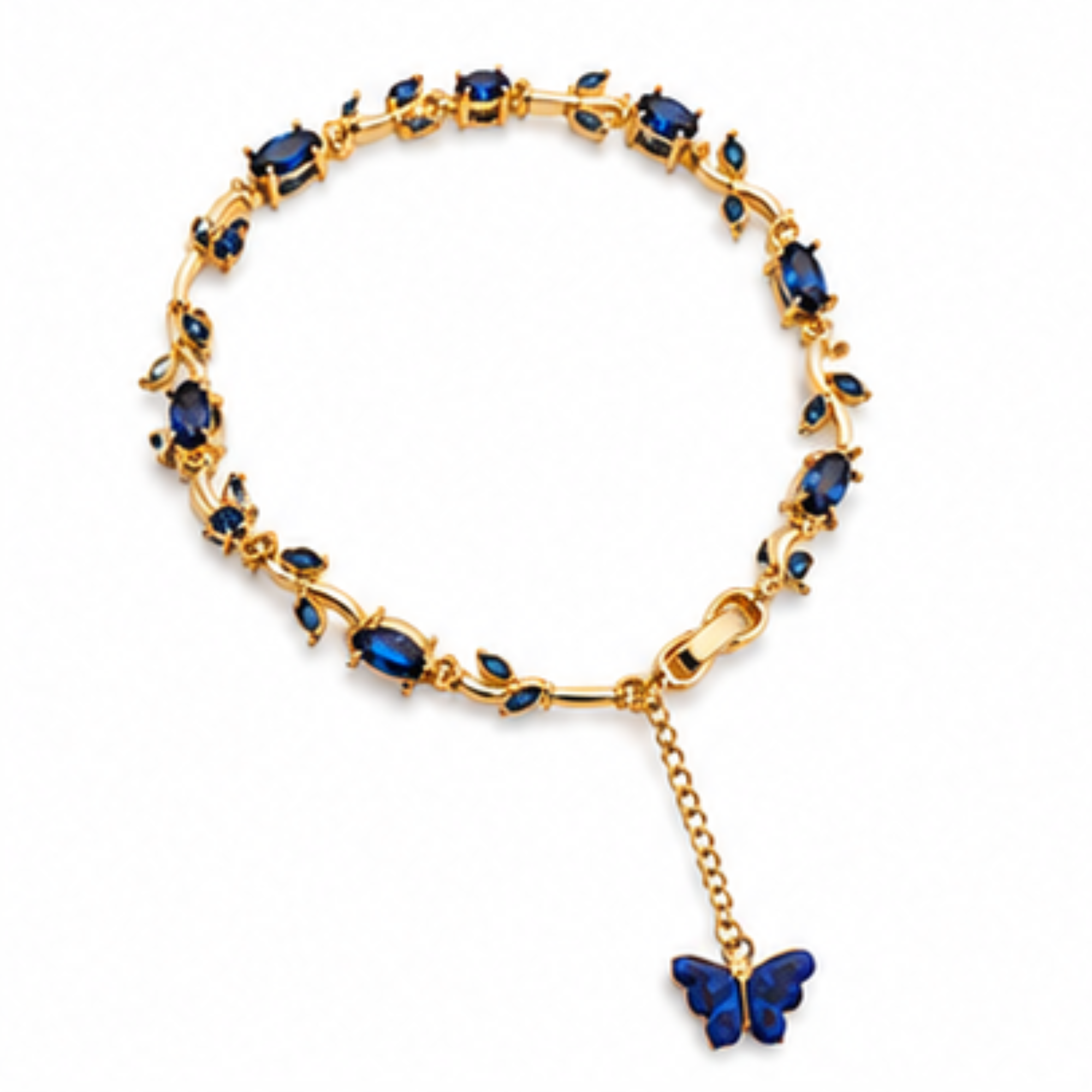 Luxury Gold Plated Blue Crystal Butterfly Bracelet for Women & Girls
