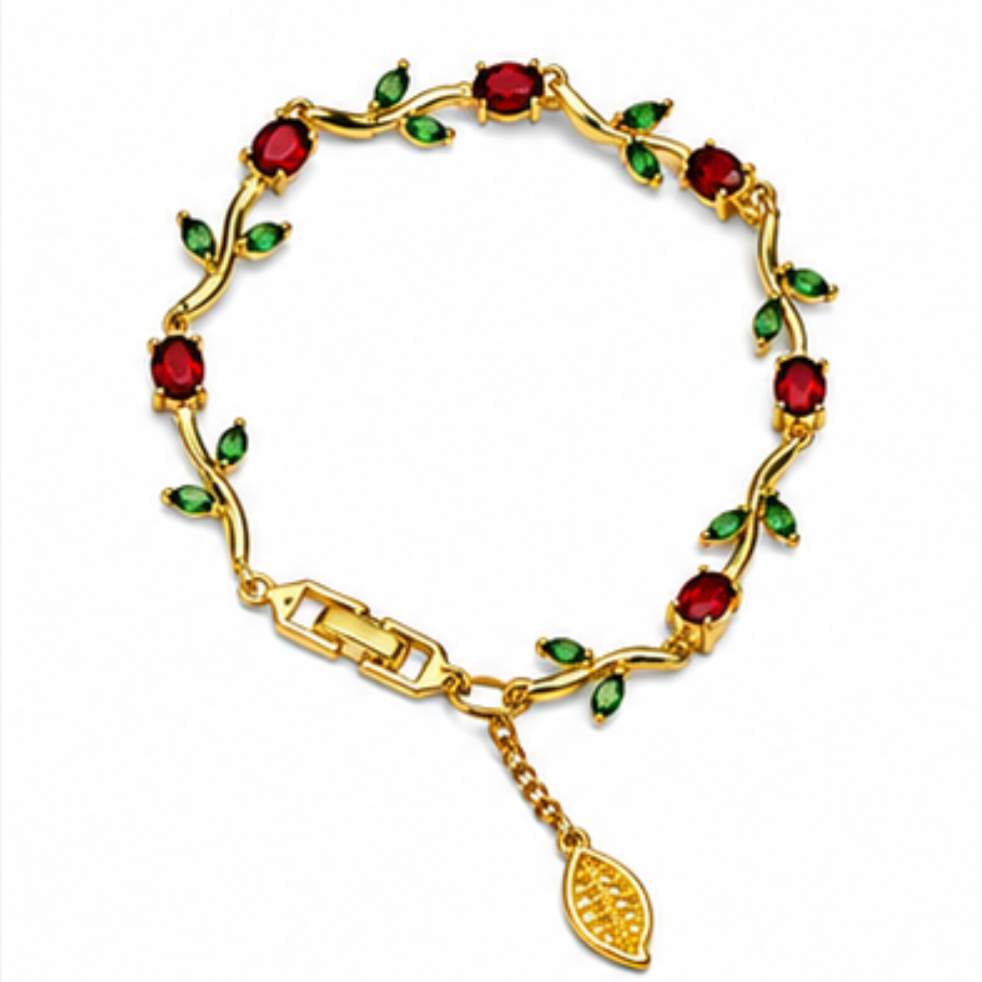 Luxury Gold Plated Red Crystal Leaf Bracelet for Women & Girls