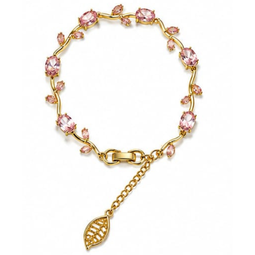 Luxury Gold Plated Pink Crystal Leaf Bracelet for Women & Girls